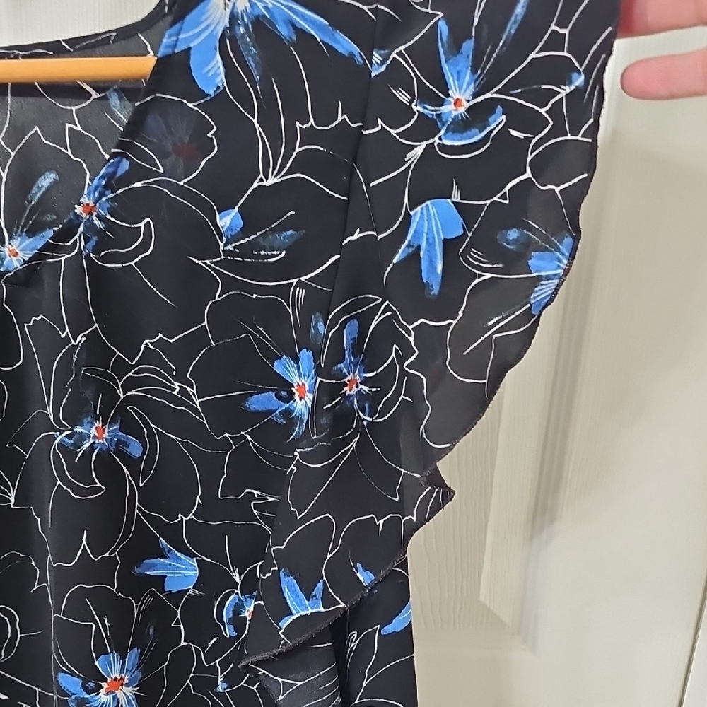 Basque Black and Blue Floral Blouse Size 14 - Picture 3 of 5